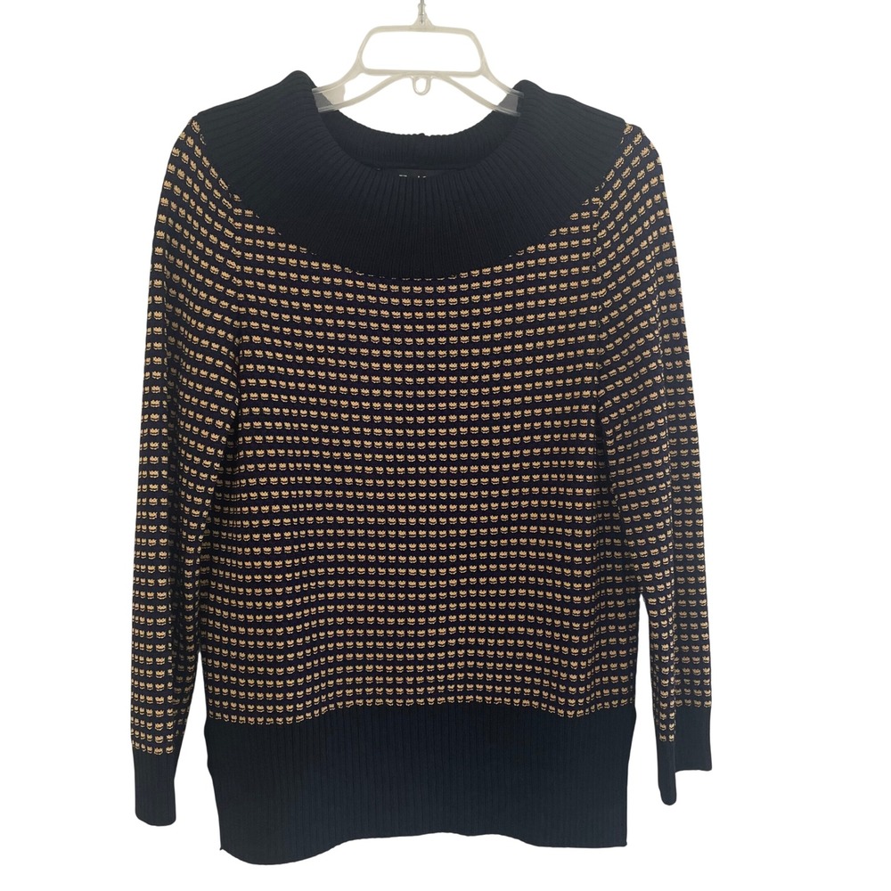 St. John Collection Marie Gray Navy Gold‎ Knit Button Back Sweater P Small 4/6
